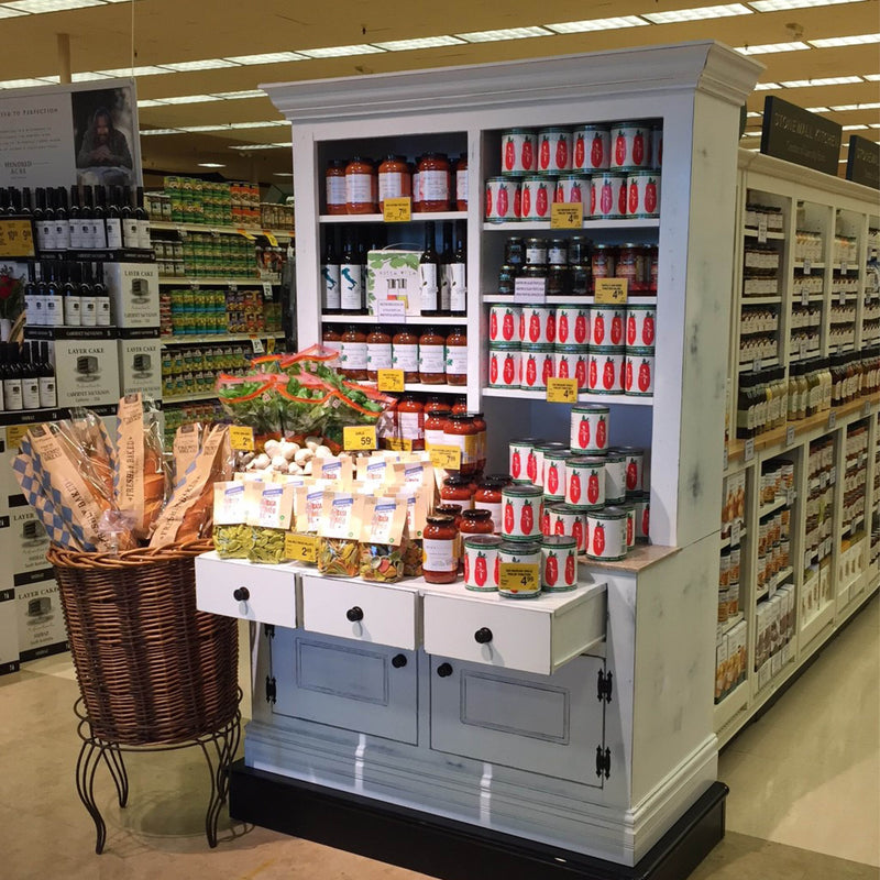 1-Sided Rustic Store Fixture with product in grocery store