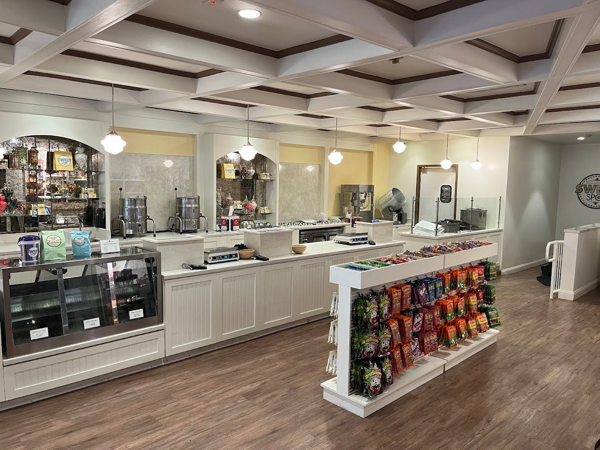 White sales counter built in for bakery