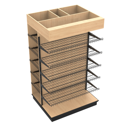 3 Sided End Cap w/Wire Shelves & Canopy