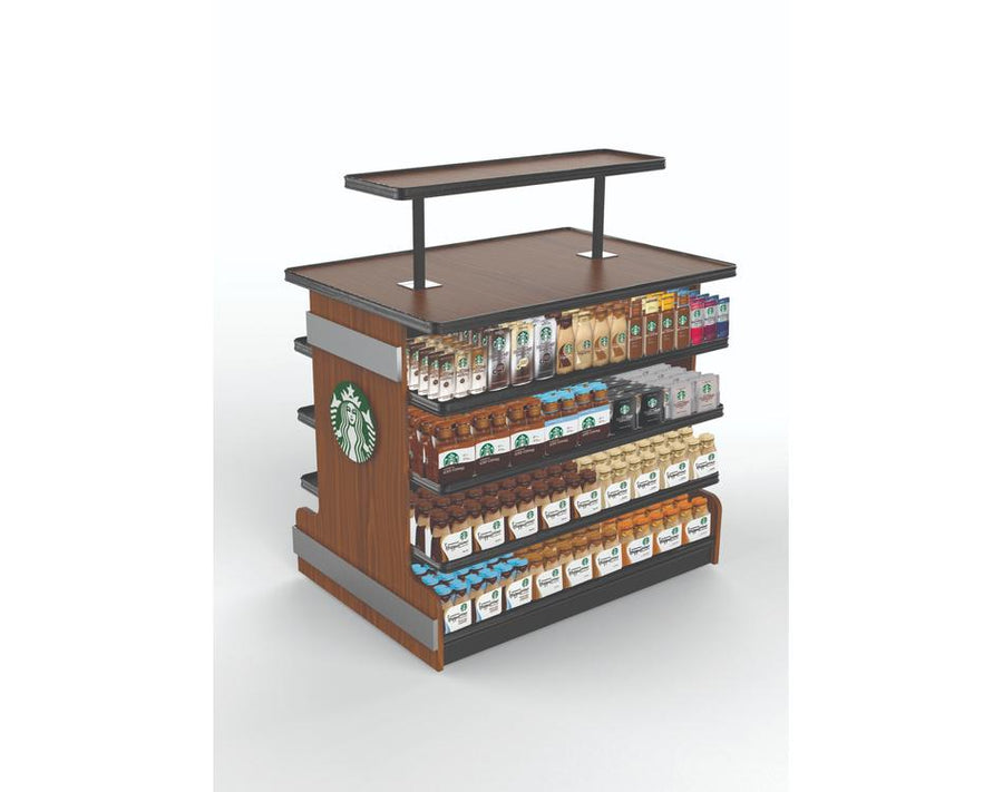 Celsius branded End Cap with a cooler in a store setting