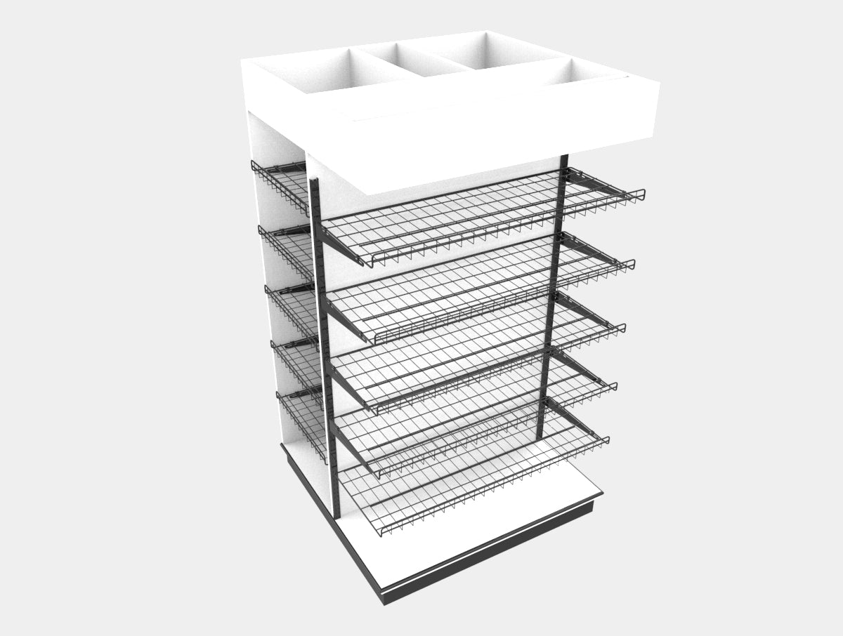 3 Sided End Cap w/Wire Shelves & Canopy